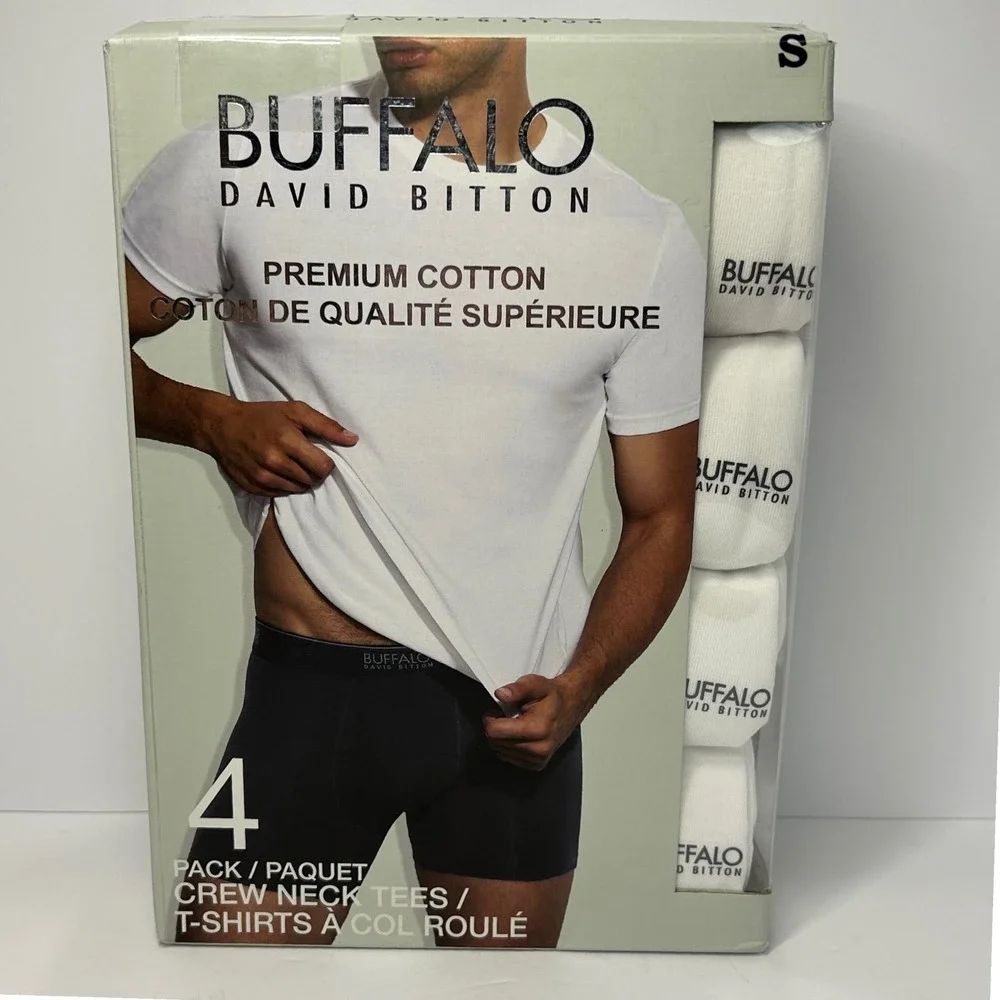 Buffalo David Bitton Mens 4 Pack Premium Cotton Crew Neck Tees White Small New